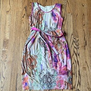 Basler Multicolor Paisley Midi Dress with Pink Accents